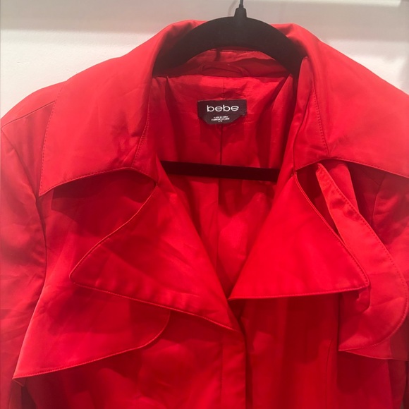 bebe Vibrant Red Long Sleeve trench coat size large elegant date evening - Picture 4 of 8